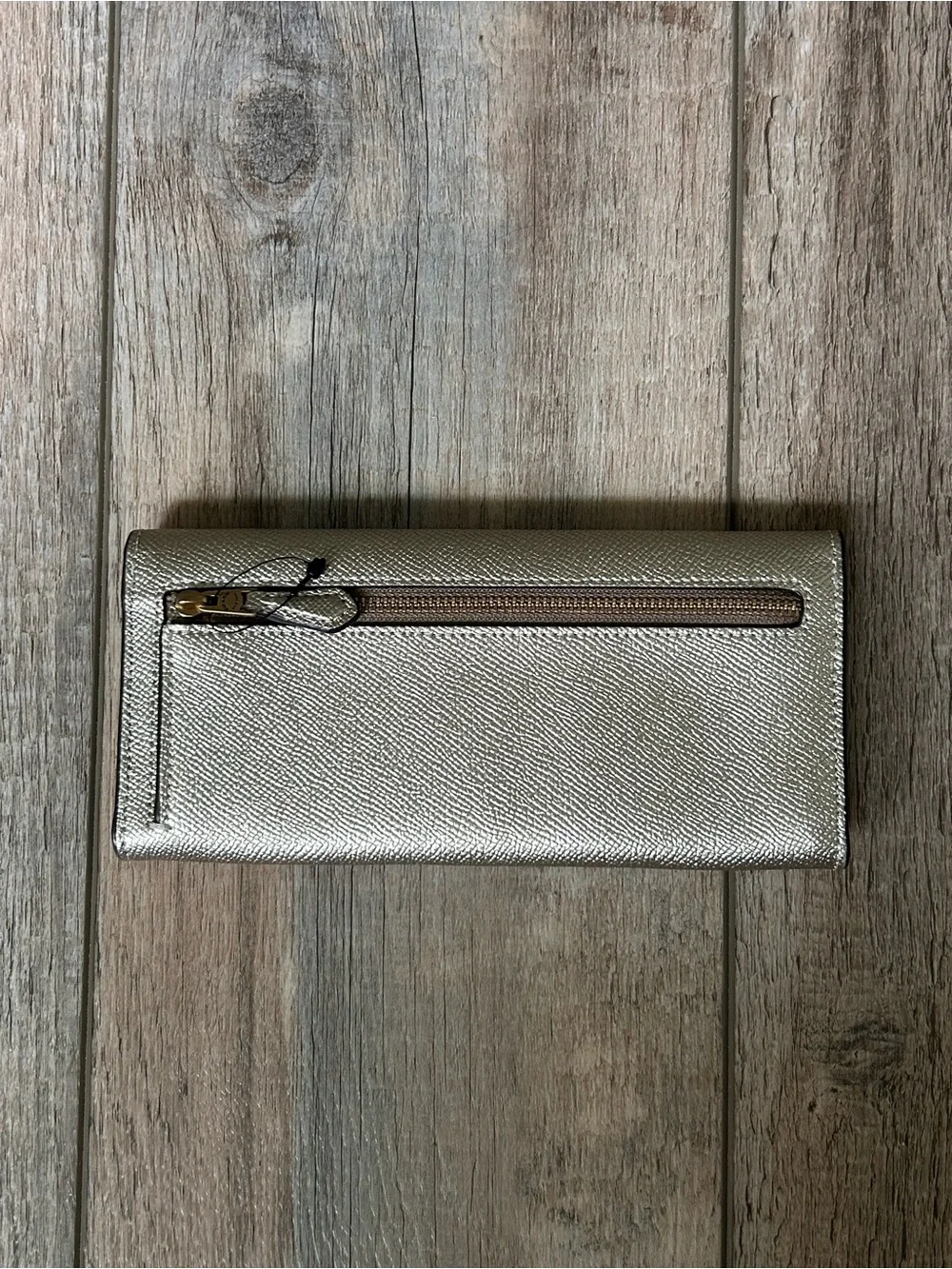 Coach Wyn Soft Wallet in Metallic Gold Crossgrain Leather